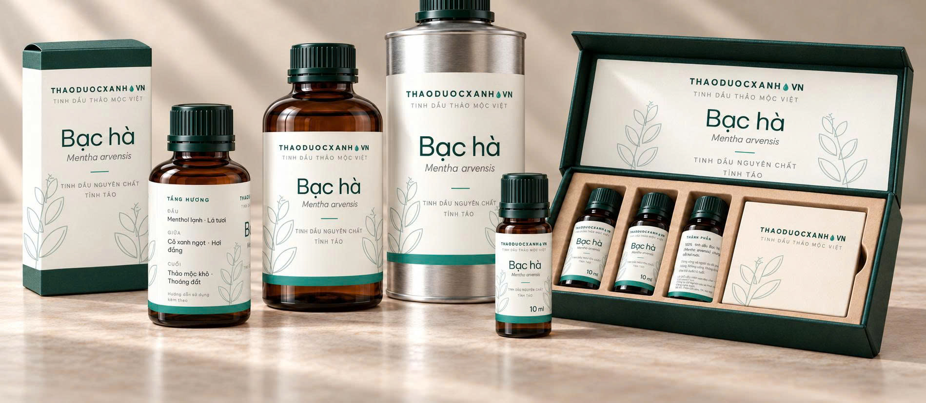 Bộ sản phẩm tinh dầu bạc hà á Thảo Dược Xanh