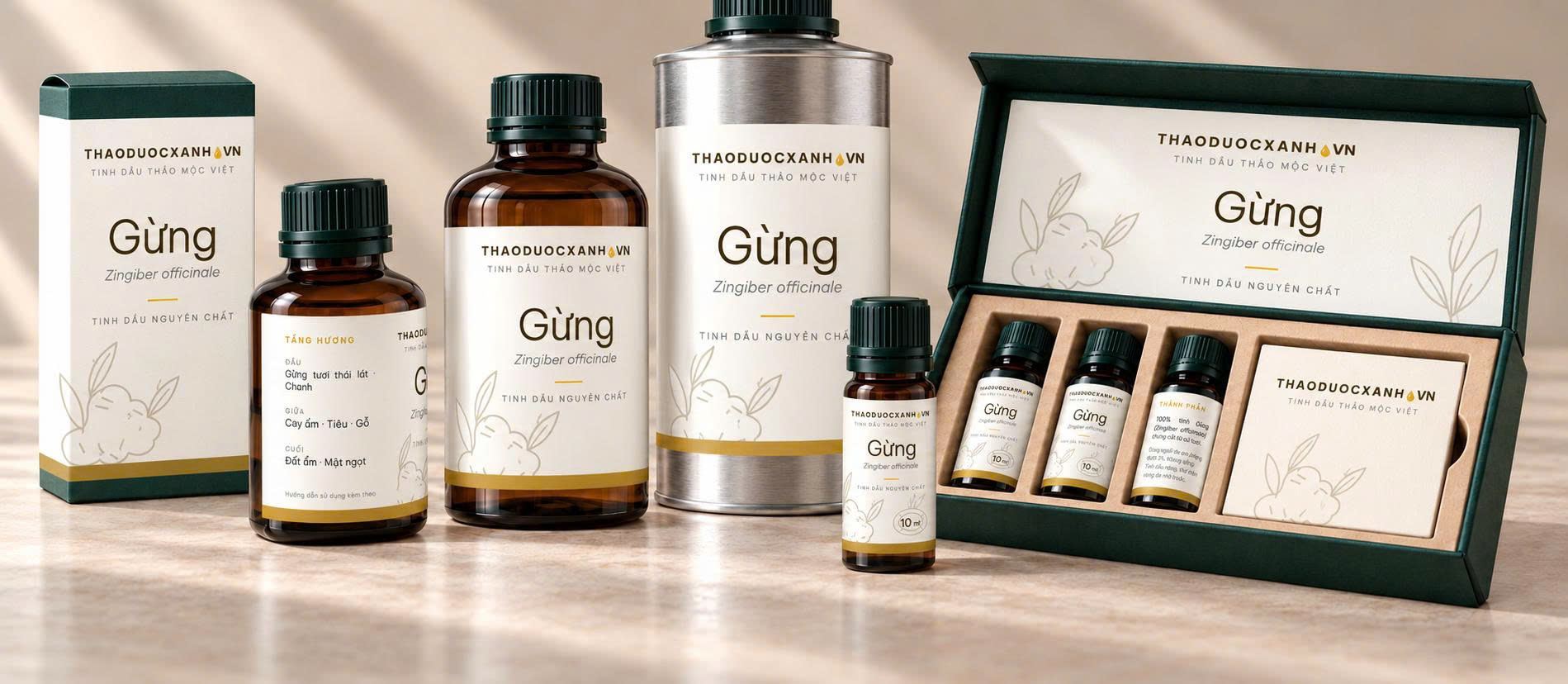 Bộ sản phẩm tinh dầu gừng Thảo Dược Xanh