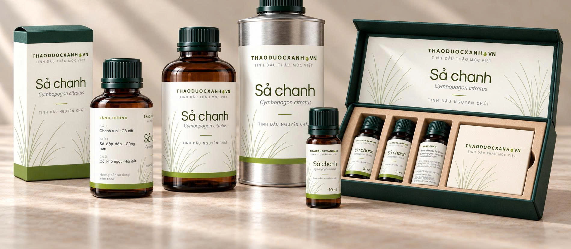 Bộ sản phẩm tinh dầu sả chanh Thảo Dược Xanh