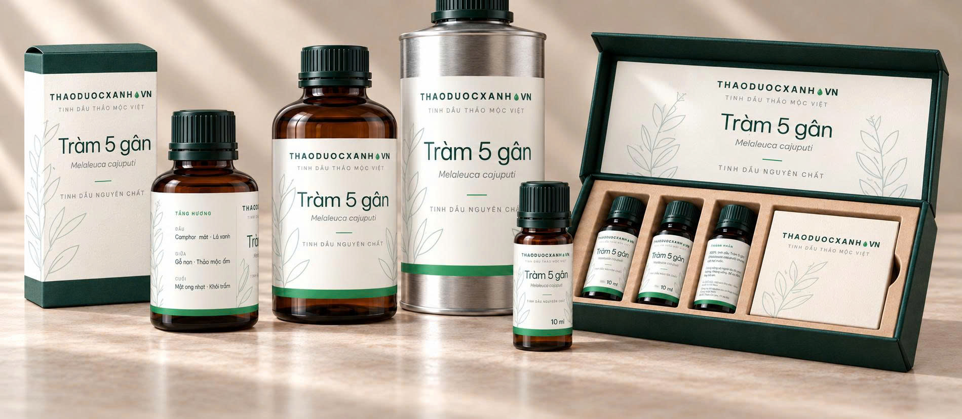 Bộ sản phẩm tinh dầu tràm 5 gân Thảo Dược Xanh