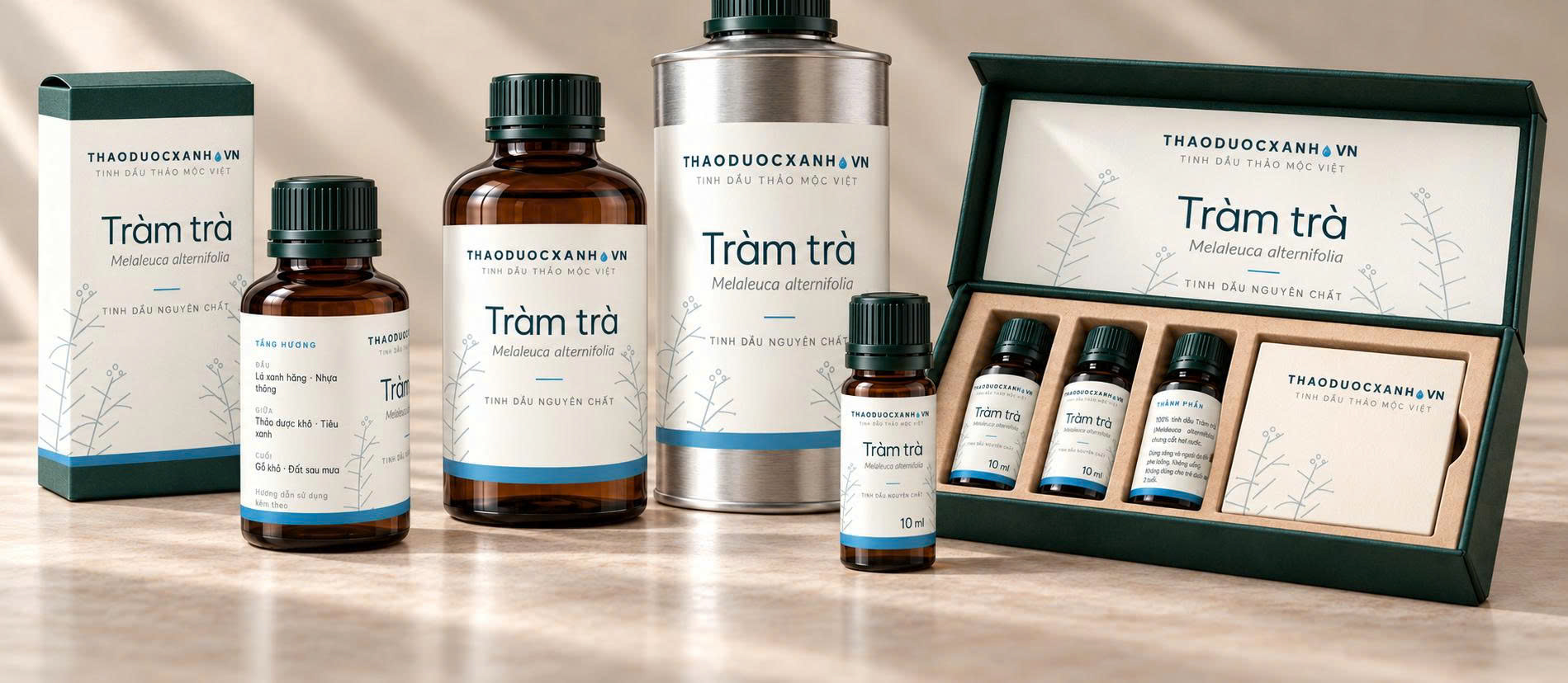 Bộ sản phẩm tinh dầu tràm trà Thảo Dược Xanh